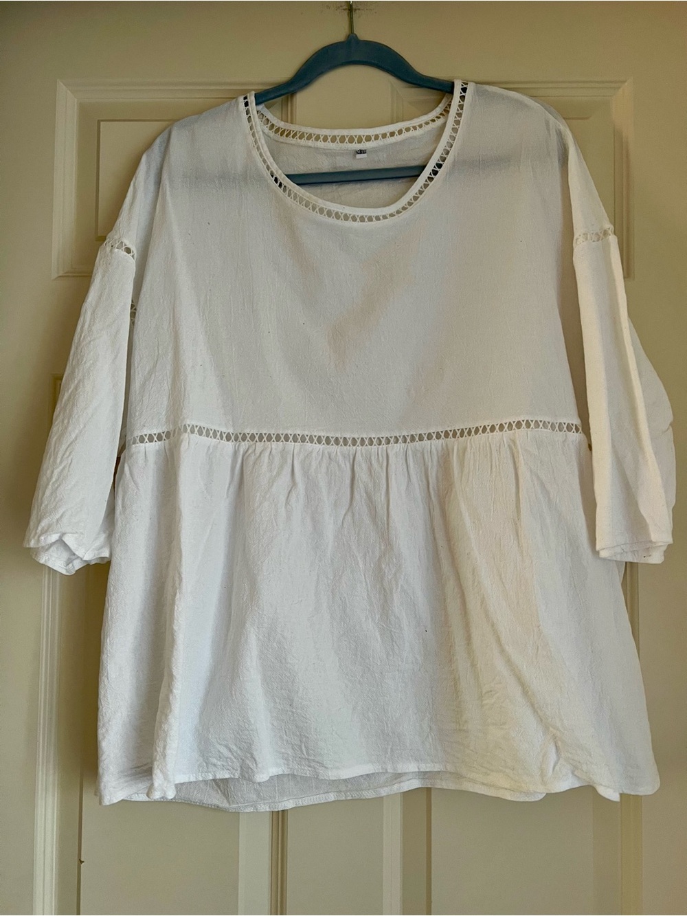 White Lace-Trim Peasant Top - Women's Casual Blouse